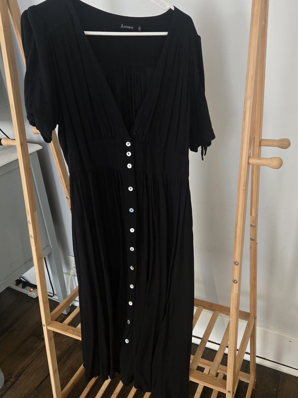 A New Day Black Button-Front V-Neck Maxi Dress
